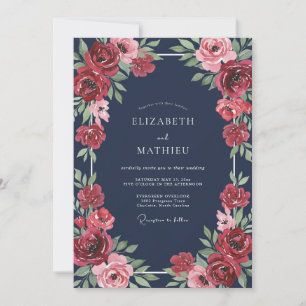 Middernacht Ruby Ranunculus Eucalyptus Bruiloft Kaart
