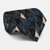 Middernacht Saffier Goud Luxe Marmer Geometrisch Stropdas (Opgerold)