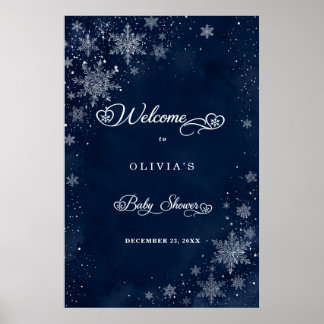 Middernacht Sneeuwvlokjes Baby Shower Welkom Poster