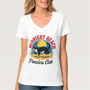 Middernacht Strand Tuxedo Kat Retro Dames T-shirt
