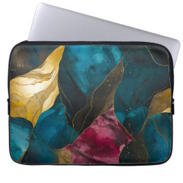 Middernacht Teal & Goud Marmer Fusie Laptop Sleeve