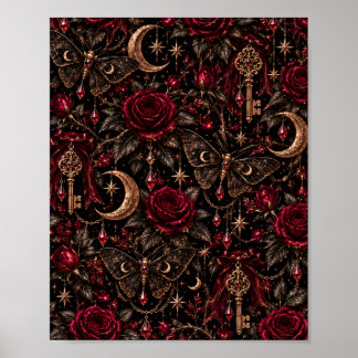 Middernacht Tuin | Gotische Rozen, Hemelse Motten Poster