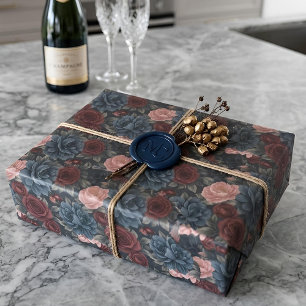 Middernacht Victoriaanse bloemen Bourgogne & Bla Cadeaupapier