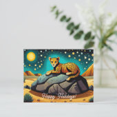 Middernacht Woestijn Wilde Luipaard Prettige Feest Briefkaart (Staand voorkant)