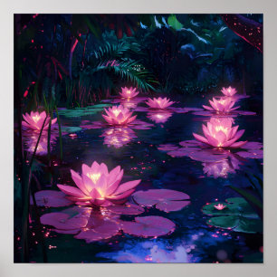 Middernacht Zen Natuur Roze Lotusvijver Poster