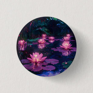 Middernacht Zen Natuur Roze Lotusvijver Ronde Button 3,2 Cm