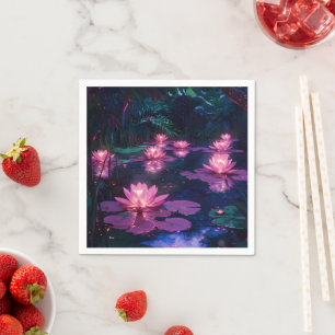 Middernacht Zen Natuur Roze Lotusvijver Servet
