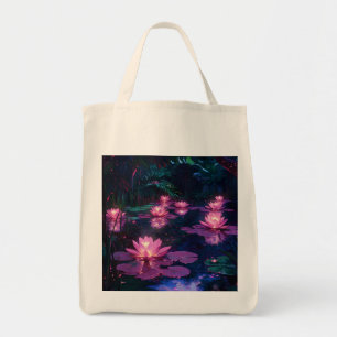 Middernacht Zen Natuur Roze Lotusvijver Tote Bag