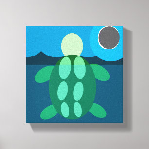 Middernacht zwemmende schildpad op canvas afdruk