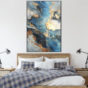 Middernachtaders: Blauwe & Gouden Marmeren Abstrac Canvas Afdruk