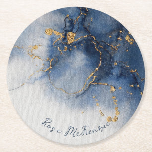 Middernachtblauw en gouden glans Abstract Ronde Kartonnen Onderzetter