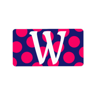 Middernachtblauw en helroze stip monogram etiket