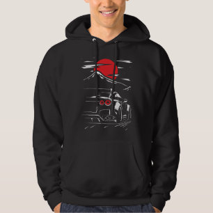 Middernachtrace: Rennende auto onder rode maan Hoodie