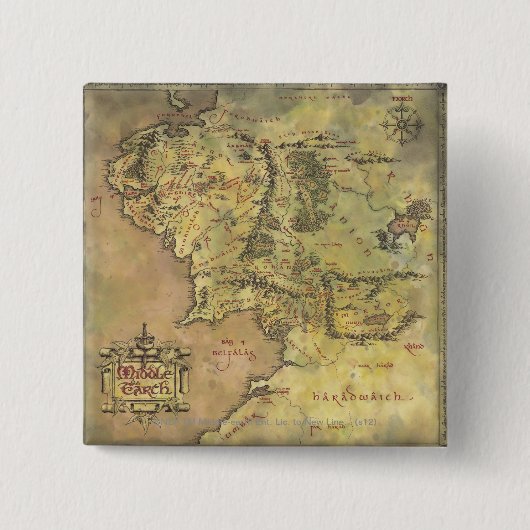 MIDDLE EARTH™ Map Vierkante Button 5,1 Cm (Voorkant)