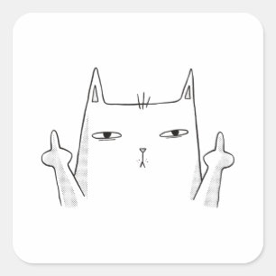 MIDDLE FINGER CAT VIERKANTE STICKER