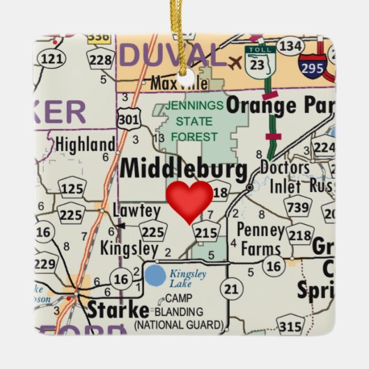 Middleburg Florida Map Keramisch Ornament (Voorkant)