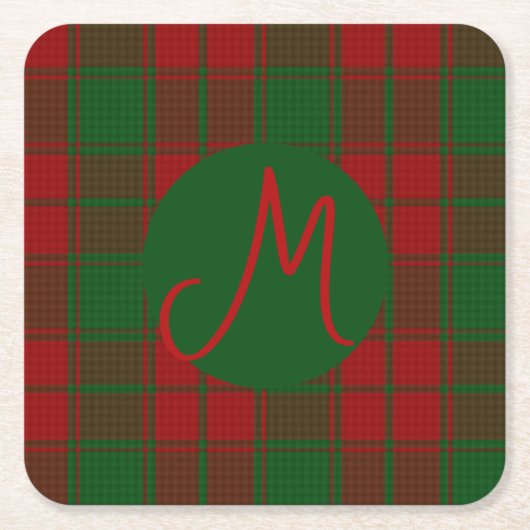 Middleton tartan monogram vierkante kartonnen onderzetter (Voorkant)