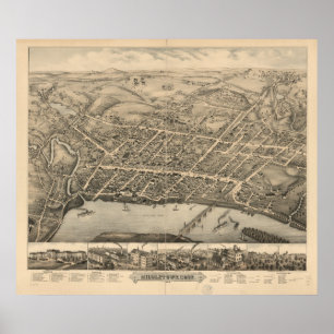 Middletown Connecticut 1877 Antiek panoramische ka Poster