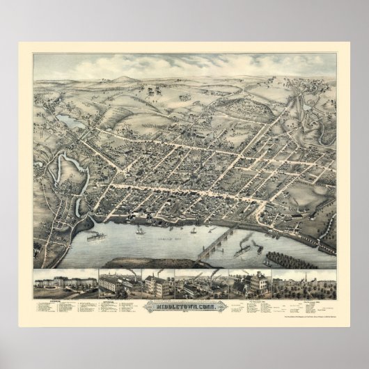 Middletown, CT Panorama Map - 1877 Poster (Voorkant)