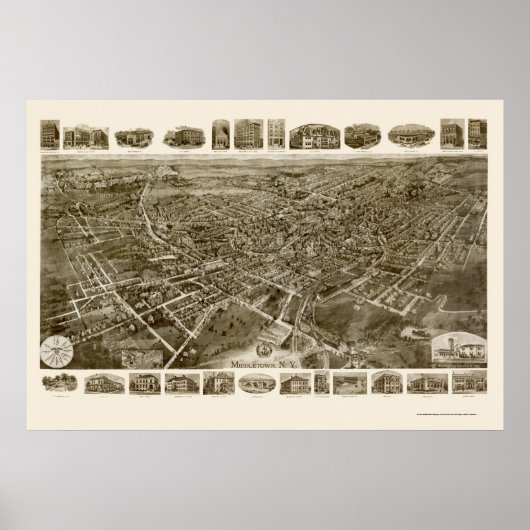 Middletown, NY Panoramic Map - 1921 Poster (Voorkant)