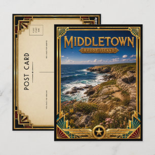 Middletown Rhode Island Vintage Art Deco Gouden Briefkaart