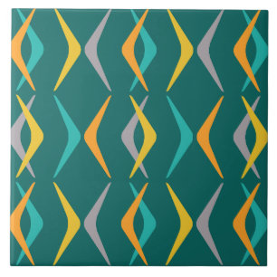 Mideeuw Boomerangs Blauwgroen Tegeltje