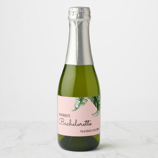 Mideeuw Modern Banana Leaf Bachelorette Favor Sparkling Wijnetiket (Voorkant)