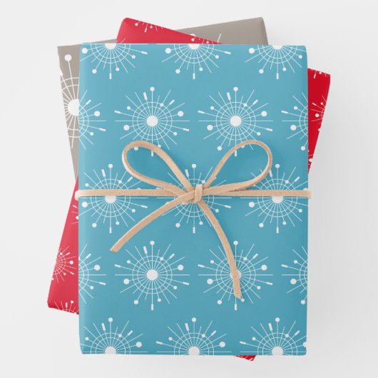 Mideeuw Modern Retro Atomic Snowflake kerst Inpakpapier Vel (In situ)