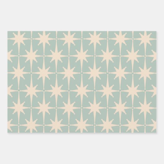 Mideeuw Modern Retro Starbursts Celadon Mint Inpakpapier Vel (Voorkant 2)