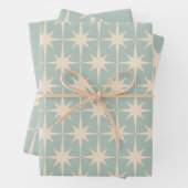 Mideeuw Modern Retro Starbursts Celadon Mint Inpakpapier Vel (In situ)