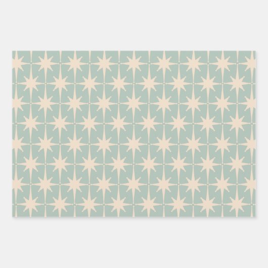 Mideeuw Modern Retro Starbursts Celadon Mint Inpakpapier Vel (Voorkant)