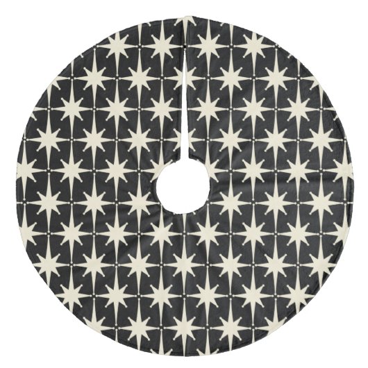 Mideeuw Modern Retro Stars Pattern Black Cream Fleece Kerstboom Rok (Voorkant)