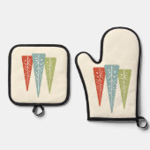 Mideeuw moderne kerstbomen ovenwant & pannenlap set (Voorkant)