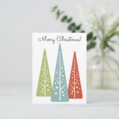 Mideeuw moderne kerstbomen rood, groen, blauw briefkaart (Staand voorkant)