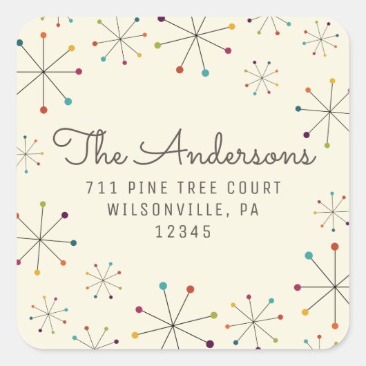 Mideeuw Moderne Retro  Return-adres Vierkante Sticker (Voorkant)