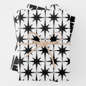 Mideeuw Moderne Retro Starbursts Zwart-wit Inpakpapier Vel (In situ)