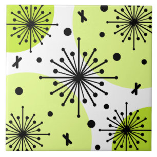 Mideeuw Sputnik Starbursts Chartreuse Tegeltje