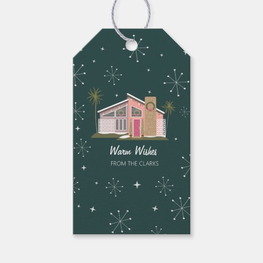 Mideeuwse roze Huis Palm Springs kerst Cadeaulabel (Voorkant)