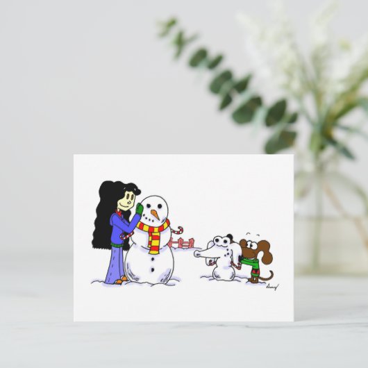 Midge Building a Snowdog Briefkaart (Staand voorkant)