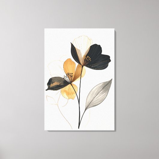 Midnight & Amber Bloom: Modern Minimalist Botanica Canvas Afdruk (Voorkant)