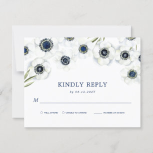 Midnight Anemone   Bloemenbruiloft RSVP Kaartje