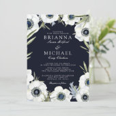 Midnight Anemone Floral Wedding Kaart (Staand voorkant)