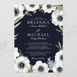 Midnight Anemone Floral Wedding Kaart