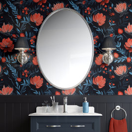 Midnight Berry Blooms - zwart, rood en blauw Behang