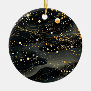 Midnight Black en Gold Futuristisch ontwerp Keramisch Ornament