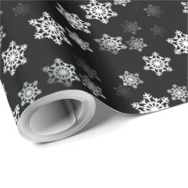 Midnight Black Snow Flake Flurries Cadeaupapier