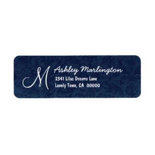 MIDNIGHT BLAUW Damask Bruiloft Monogram B529 Etiket