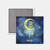Midnight blauw en geel Custom Name Gemini Magnet Magneet (Voorkant / Achterkant)