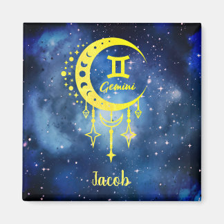 Midnight blauw en geel Custom Name Gemini Magnet Magneet