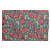 Midnight Blauwgroen achtergrond met Red Tulips Kussensloop (Achterkant)